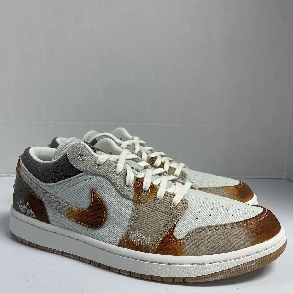 Air Jordan 1 Low Sail Light Bone IM6664 991 Size 11 Distressed Brown Orange